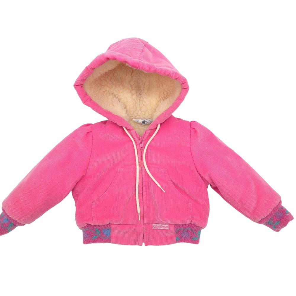 Vintage OshKosh Pink Full Zip Hooded Jacked Sherpa Lining Size 12 Months